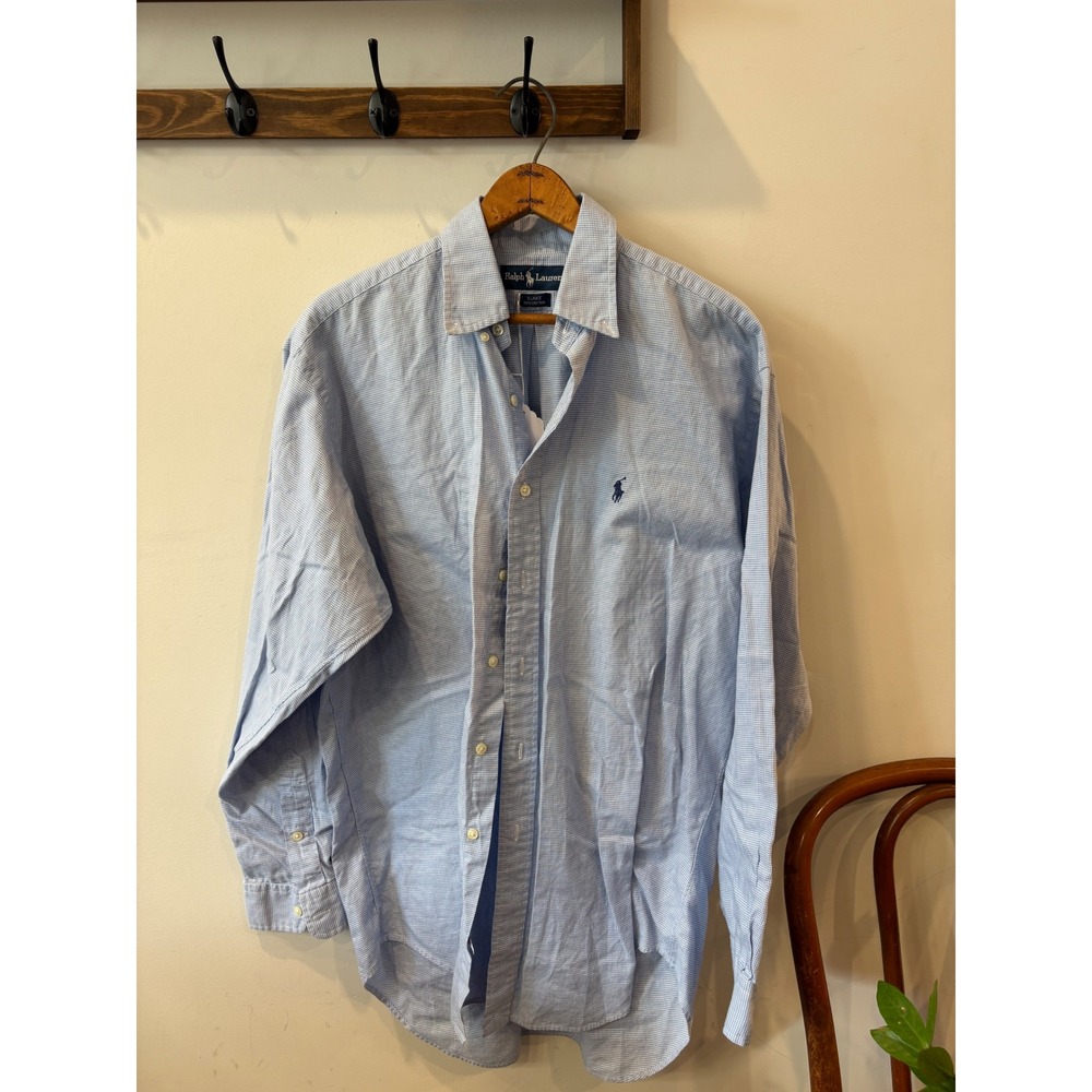 Ralph Lauren Blake Blue Houndstooth Cotton Button Down Shirt